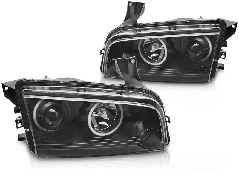Frontlykter Dodge Charger LX 06-10 Angel Eyes Sorte - Bilde 2