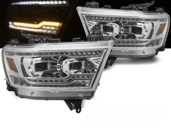 Frontlykter Dodge Ram 19-22 Full Led Chrome – bilde 1 av 2