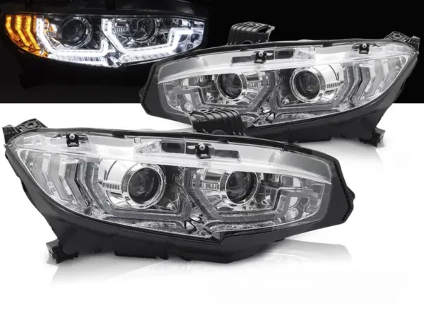 Frontlykter Honda Civic X 16-21 Led Chrome Drl Seq – bilde 1 av 2