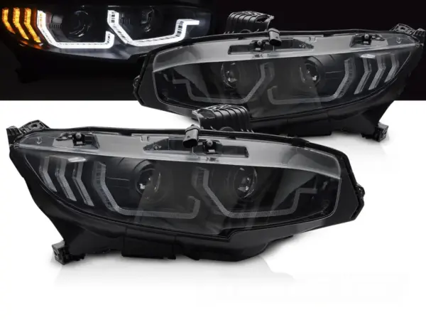 Frontlykter Honda Civic X 16-21 LED Sort Drl Seq – bilde 1 av 2