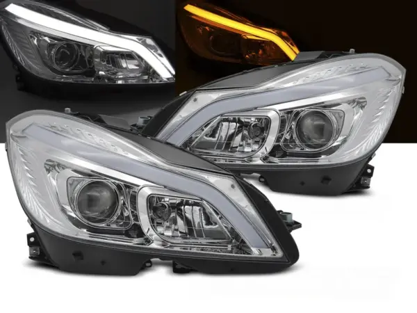 Frontlykter Mercedes W204 11-14 Tube Led Chrome Seq Drl – bilde 1 av 2