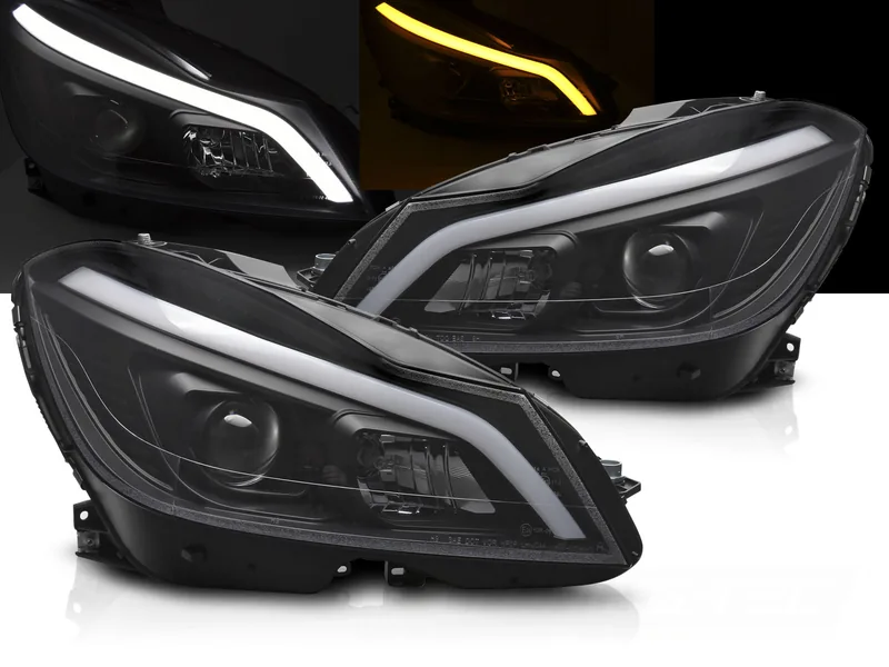 Frontlykter Mercedes W204 11-14 Tube Led Black Seq Drl