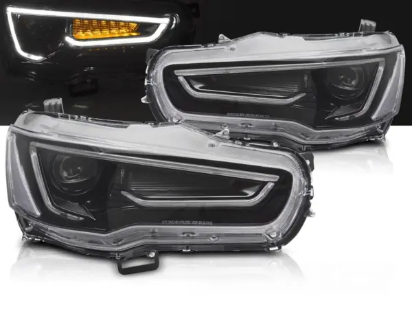 Frontlykter Mitsubishi Lancer 8 08-16 Tube Light Black – bilde 1 av 2