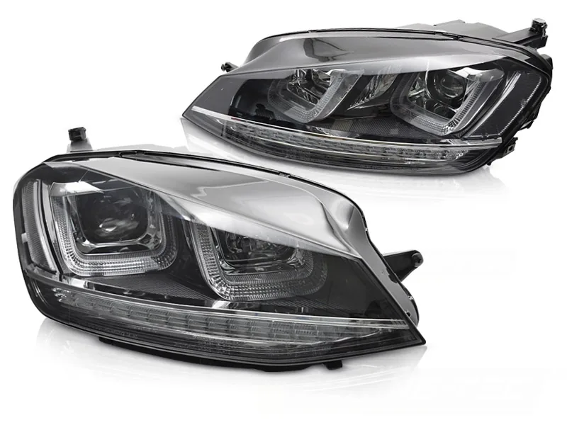 Frontlykter VW Golf 7 13-17 Lysseksjoner Sort Med Kromkant - Bilde 2