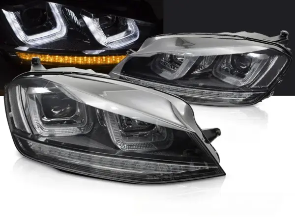 Frontlykter VW Golf 7 13-17 Lyssekvens Sort Med Svart Linje – bilde 1 av 2