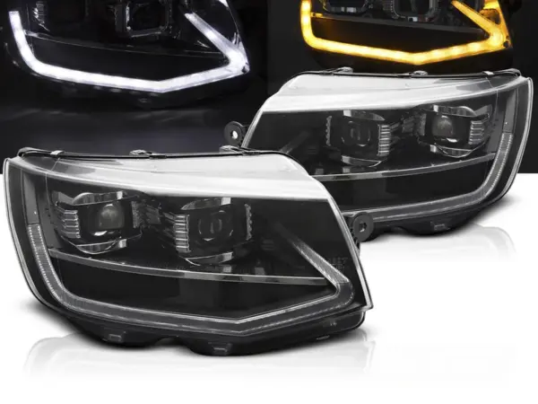 Frontlykter VW T6 15-19 LED-rørlys svart kjørelyssekvens – bilde 1 av 2
