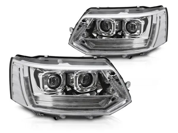 Frontlykter VW T5 10-15 Full LED-rørlys T6-look Krom Drivrute Seq – bilde 2 av 2