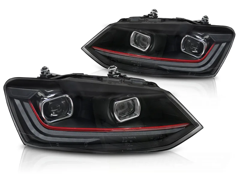 Frontlykter VW Polo V 6R 09-17 Rød Led Seq Drl - Bilde 2