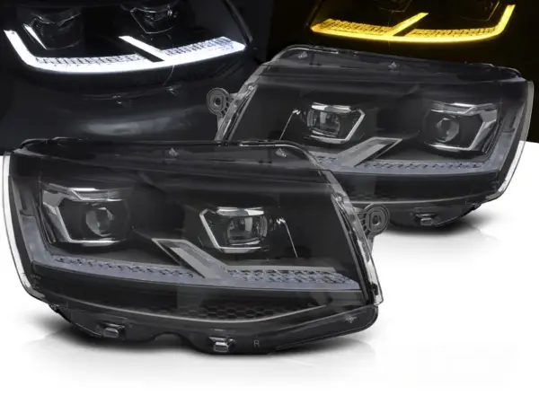 Frontlykter VW T6 15-19 Full LED Sort Krom Seq Drivløyler – bilde 1 av 2