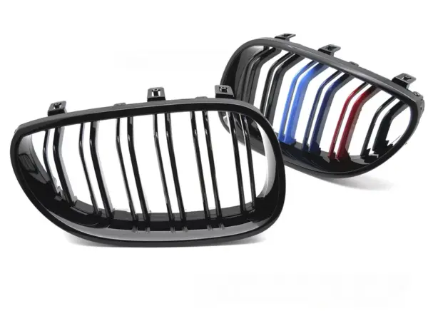 Grill BMW E60/E61 03-10 Sport Double Bar M-Tricolor Blank Svart
