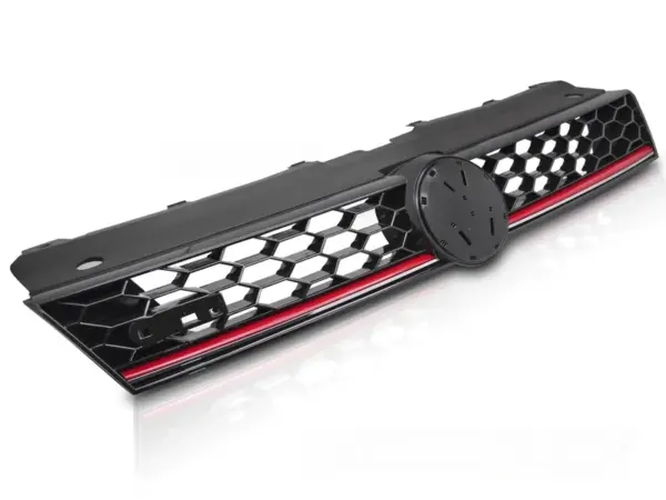 Grill VW Polo 6R 09-17 Sport Style Rød Linje Blank Svart